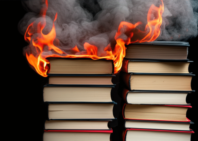 Censura Histórica Página de livro sendo queimada como símbolo de censura