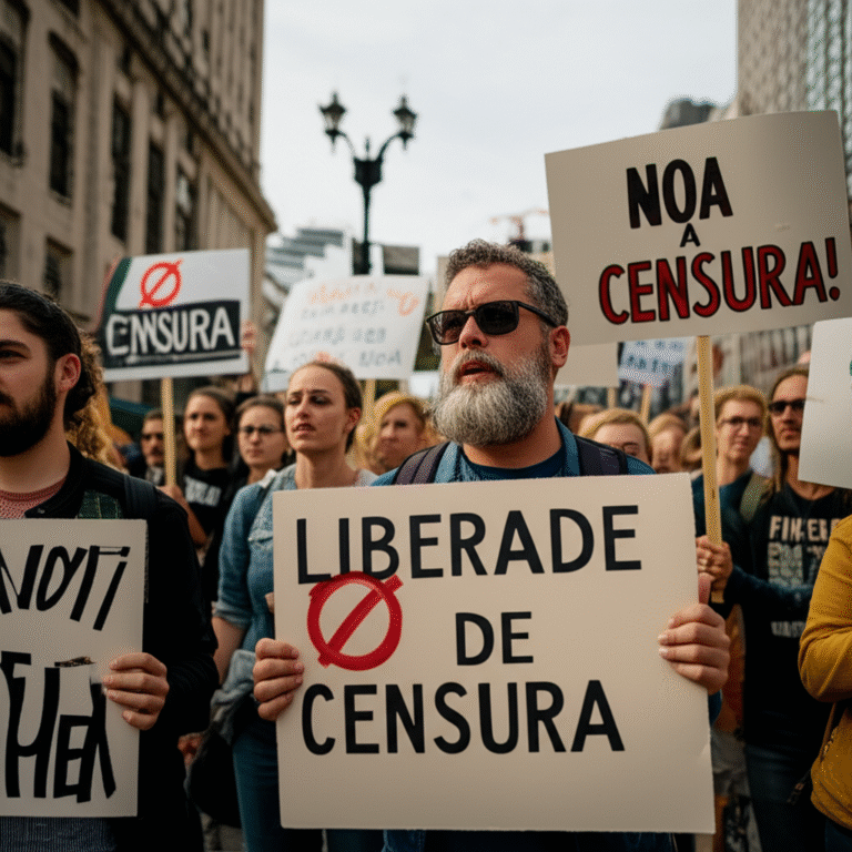 Protesto contra Censura Manifestantes protestando contra a censura