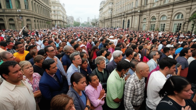 Pessoas comuns na história Multidão assistindo a um evento histórico.