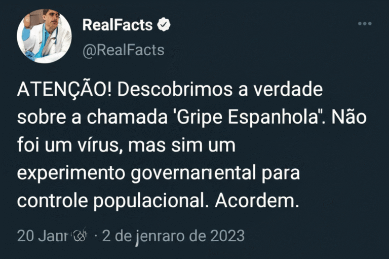 Fake News Gripe Espanhola Exemplo de fake news sobre a Gripe Espanhola no Twitter