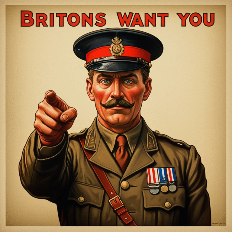 Recrutamento Britânico na Primeira Guerra Mundial Cartaz de recrutamento britânico da Primeira Guerra Mundial.