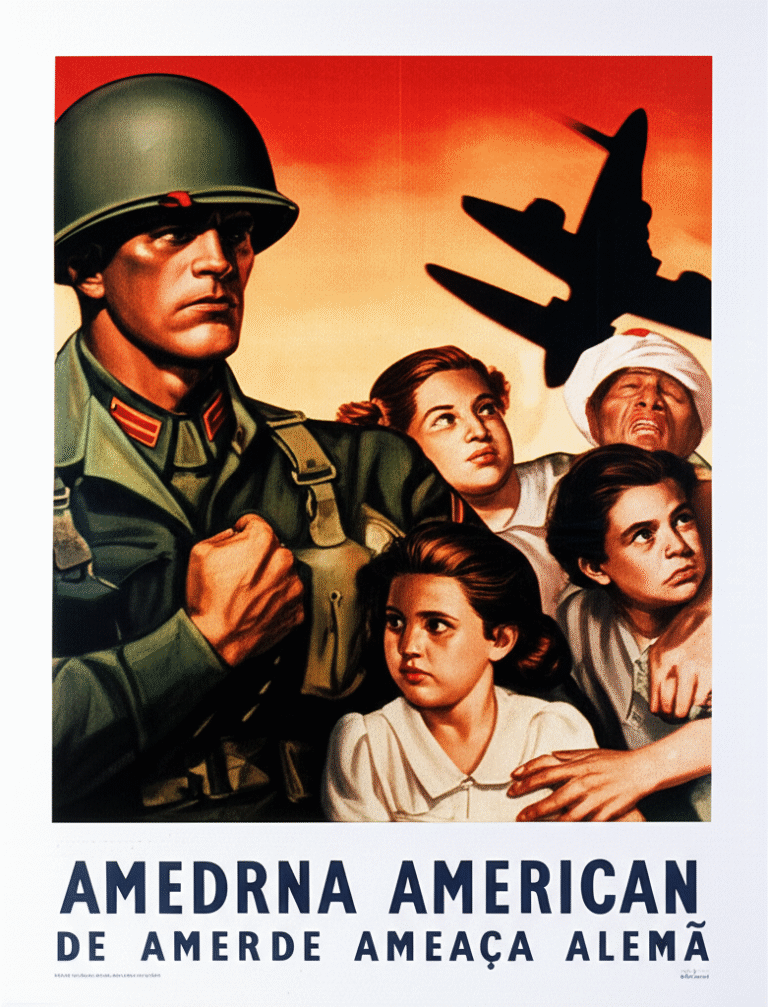Propaganda Americana na Primeira Guerra Propaganda americana mostrando um soldado americano protegendo crianças.