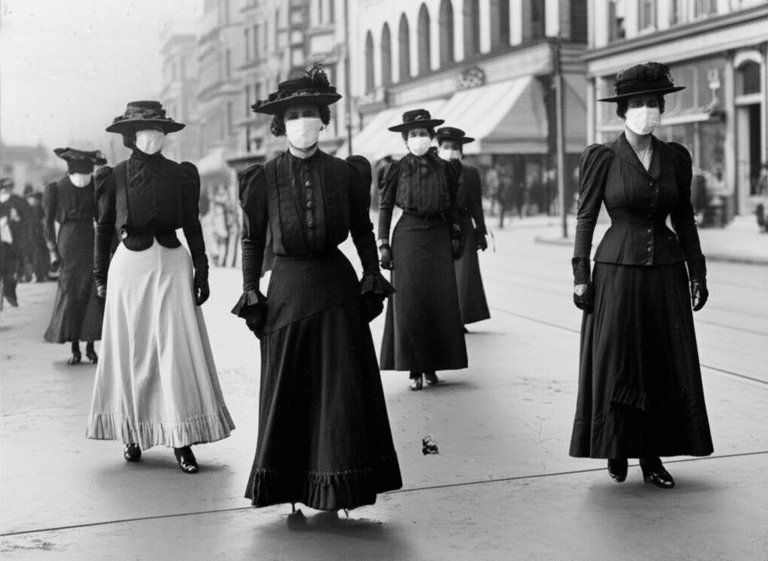 Gripe Espanhola e o uso de máscaras em 1918 Mulheres usando máscaras faciais durante a pandemia da Gripe Espanhola.