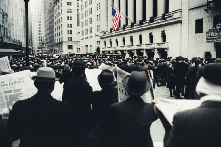 Wall Street Crash 1929 Multidão em Wall Street durante o crash de 1929