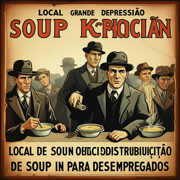 Sopa para Desempregados - Grande Depressão Cartaz de sopa durante a Grande Depressão