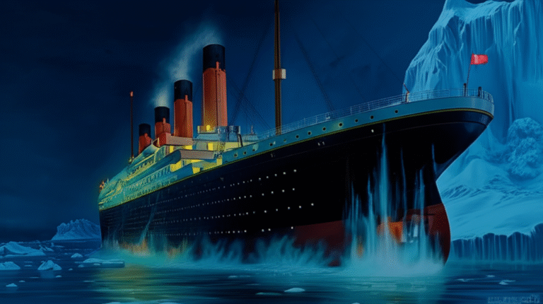 Colisão do Titanic com Iceberg Ilustração do Titanic colidindo com um iceberg