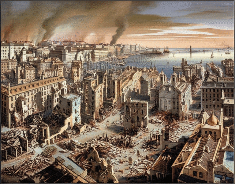 Devastação em Lisboa após o Terremoto Ruínas do Terremoto de Lisboa de 1755