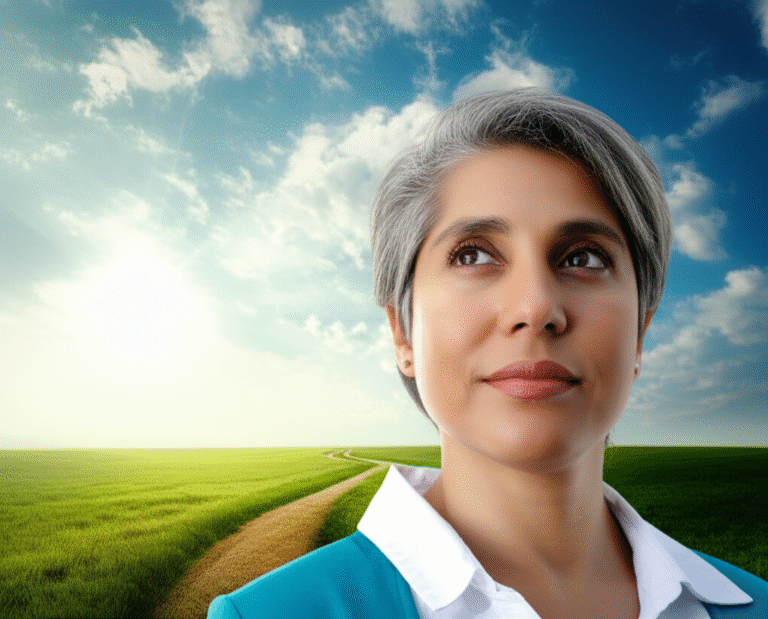 Cultivando uma Mentalidade Positiva Pessoa olhando para o futuro com confiança.