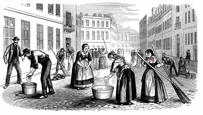 Higiene Contra a Cólera Ilustração de medidas de higiene durante a epidemia de cólera